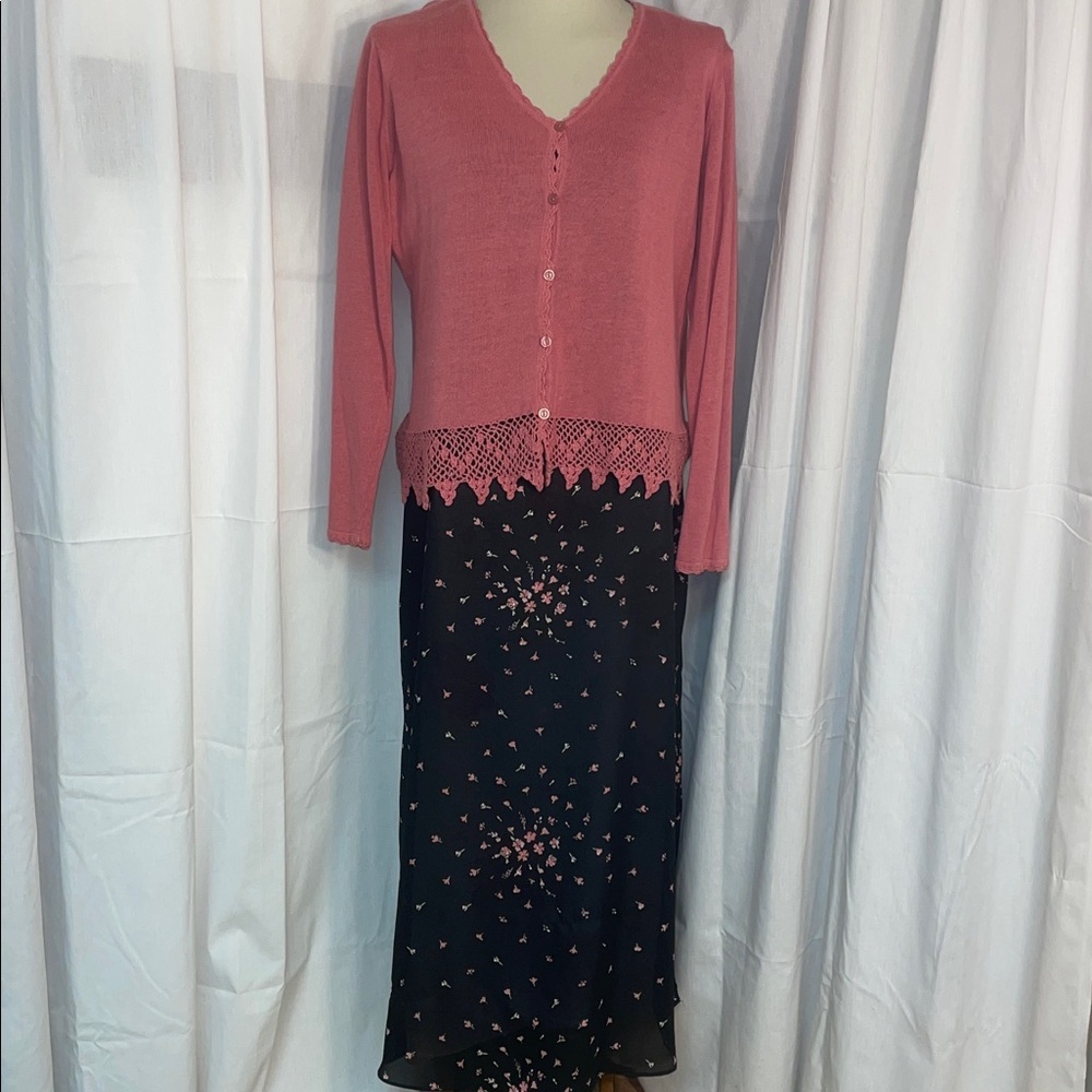 Kathie Lee Collection Pink Button Down Cardigan w Matching Maxi Dress.  Size XL
